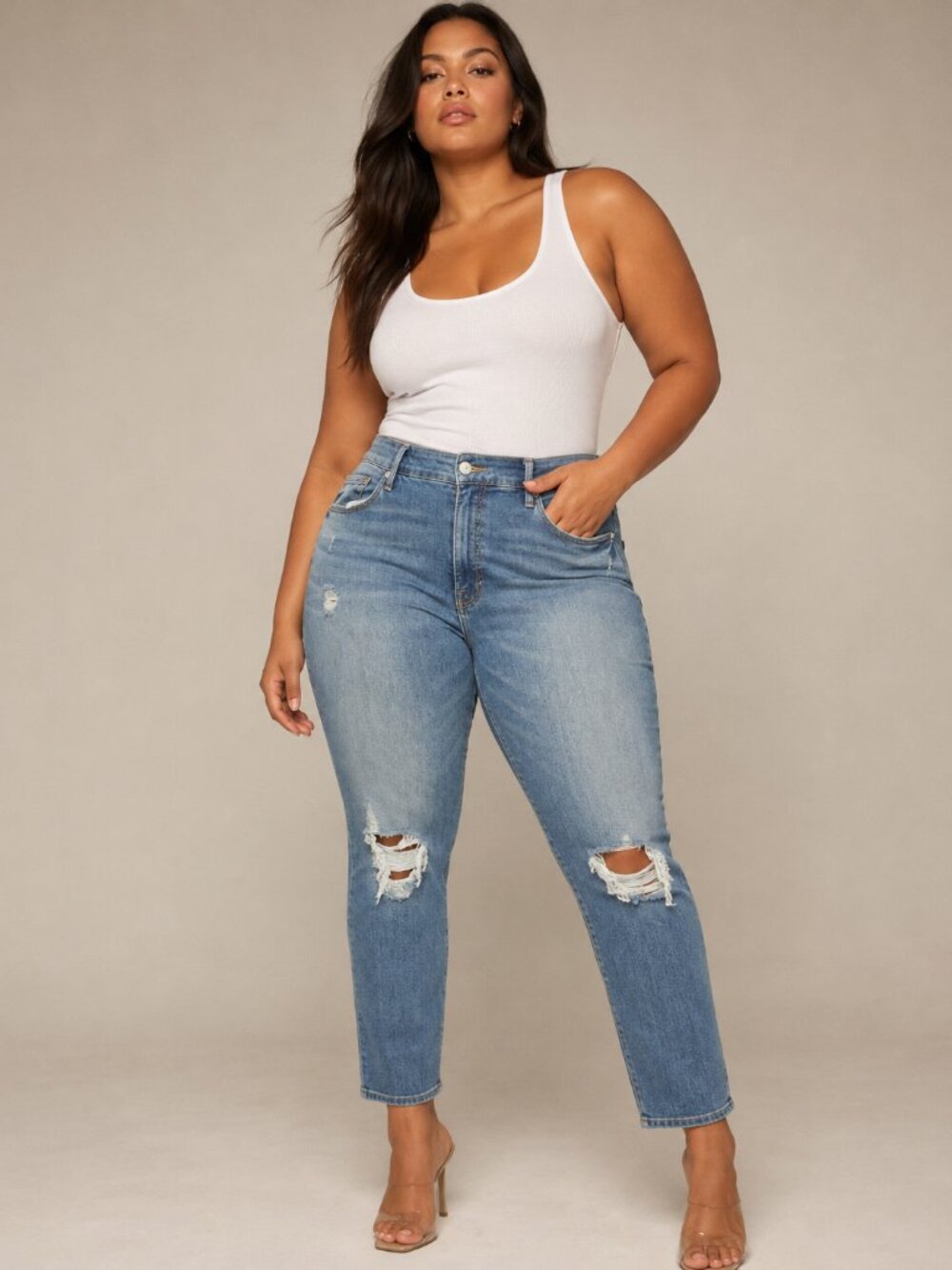 Good American Women's Soft-Tech Good Legs Jeans Sculpting Distressed Size 22
